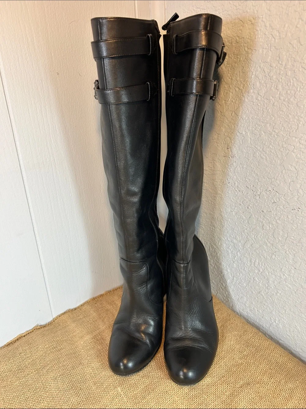 Cole Haan Nike Air Jalisa Tall Black Leather High Heel Boots